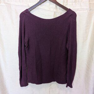 WHBM Plum Boat Neck Knit Sweater, Long Sleeve Open Back